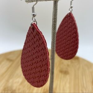 Burnt Red Faux "Basketweave" Leather Teardrop Earrings - New without tags.